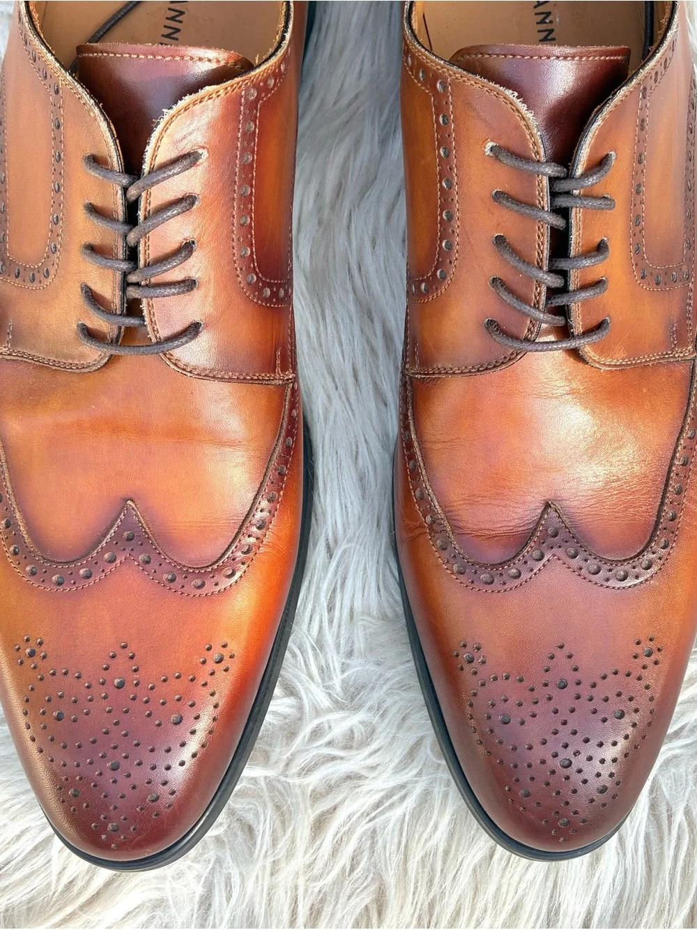 Magnanni Heywood Men's Tabaco Leather Brogue Wingtip Derbies Sz 13